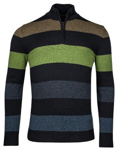 Baileys Lambswool Half Zip Yarn Dyed Stripes Trui Grasgroen