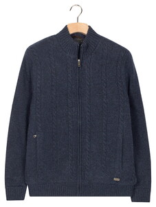 Baileys Lined Cable Pattern Full Zip Wool Blend Vest Dark Blue