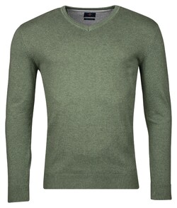 Baileys Luxury Pima Cotton V-Neck Single Knit Trui Olive Green Melange