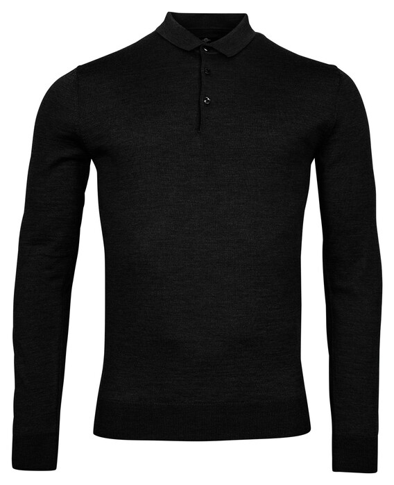 Baileys Merino Pullover Polo Collar Buttons Single Knit Black