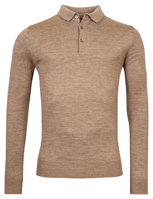 Baileys Merino Pullover Polo Collar Buttons Single Knit Dark Sand