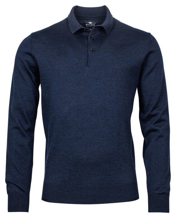 Baileys Merino Pullover Polo Collar Buttons Single Knit Deep Denim Blue