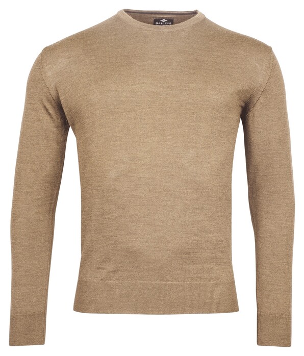 Baileys Merino Wool Crew Neck Uni Color Single Knit Pullover Dark Sand