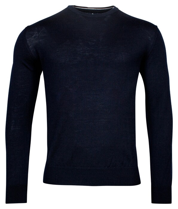 Baileys Merino Wool Crew Neck Uni Color Single Knit Pullover Navy