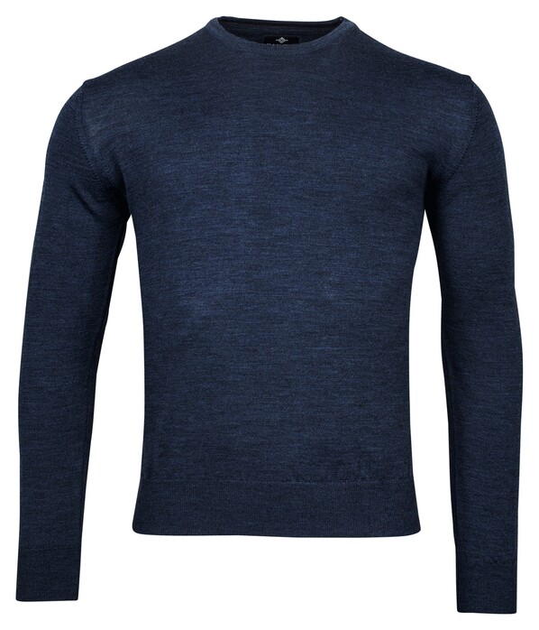 Baileys Merino Wool Crew Neck Uni Color Single Knit Trui Dark Blue