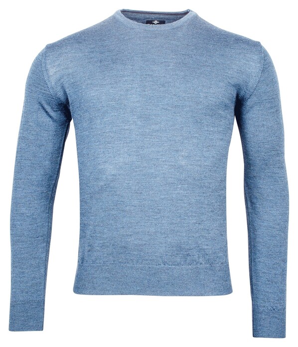 Baileys Merino Wool Crew Neck Uni Color Single Knit Trui Midden Blauw