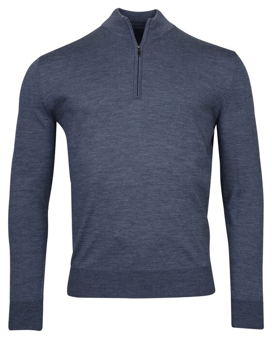 Baileys Merino Wool Half Zip Uni Color Single Knit Trui Denim Blue