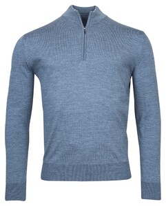 Baileys Merino Wool Half Zip Uni Color Single Knit Trui Midden Blauw