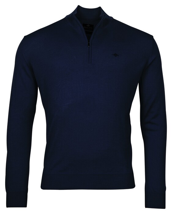 Baileys Merino Wool Half Zip Uni Color Single Knit Trui Navy