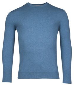 Baileys Pima Cotton Crew Neck Uni Color Single Knit Pullover Mid Blue