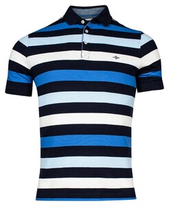Baileys Pique 2Tone Allover Yarn Dyed Stripes Poloshirt Mid Blue