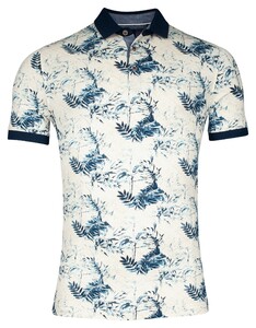 Baileys Pique Allover Three Colored Leaves Pattern Polo Steel Blue