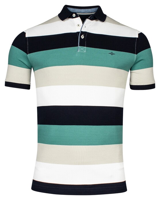 Baileys Piqué Allover Yarn Dyed Stripes Poloshirt Mid Green