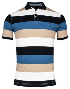 Baileys Piqué Allover Yarn Dyed Stripes Poloshirt Navy