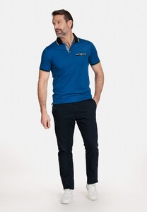 Baileys Pique Contrast Tipping Button Breast Pocket Poloshirt Mid Blue