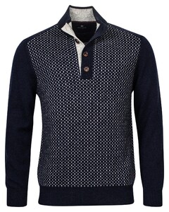 Baileys Pullover Buttons Front Jacquard Knit Pattern Dark Navy