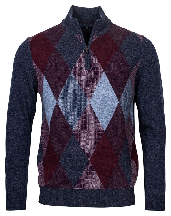 Baileys Pullover Shirt Style Jacquard Knit Argyle Check Trui Donker Blauw