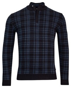 Baileys Pullover Shirt Style Zip Allover 2-Color Jacquard Knit Check Navy