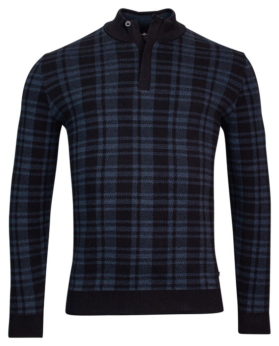 Baileys Pullover Shirt Style Zip Allover 2-Color Jacquard Knit Check Trui Navy