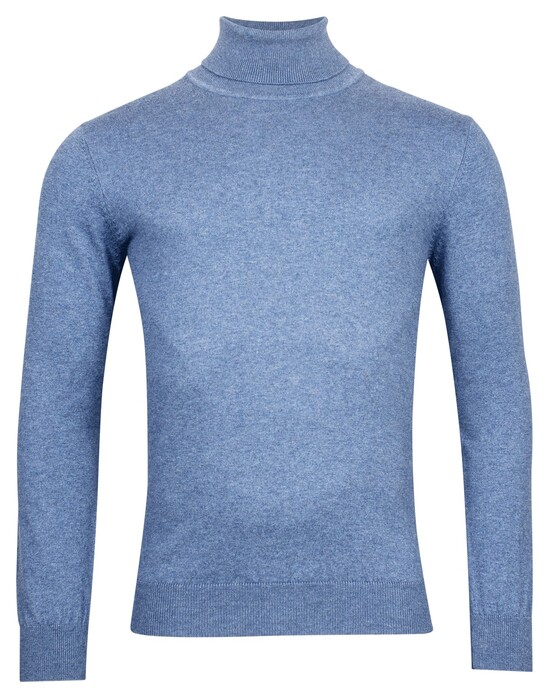 Baileys Rollneck Cotton Cashmere Single Knit Pullover Mid Blue