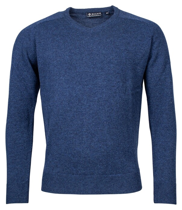 Baileys Scottish Lambswool V-Neck Pullover Single Knit Deep Denim Blue