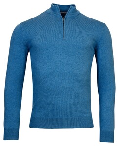 Baileys Shirt Style Zip Single Knit Pima Cotton Trui Midden Blauw Melange