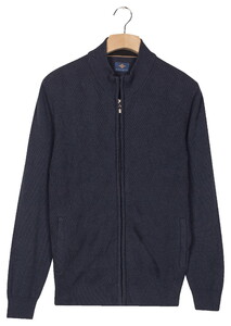 Baileys Subtle Short Lines Woven Pattern Fullzip Structure Knit Cardigan Dark Blue