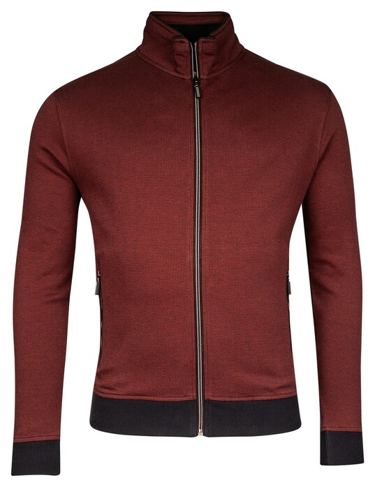 Baileys Sweat Cardigan Zip 2-Tone Jacquard Doubleface Interlock Deep Red