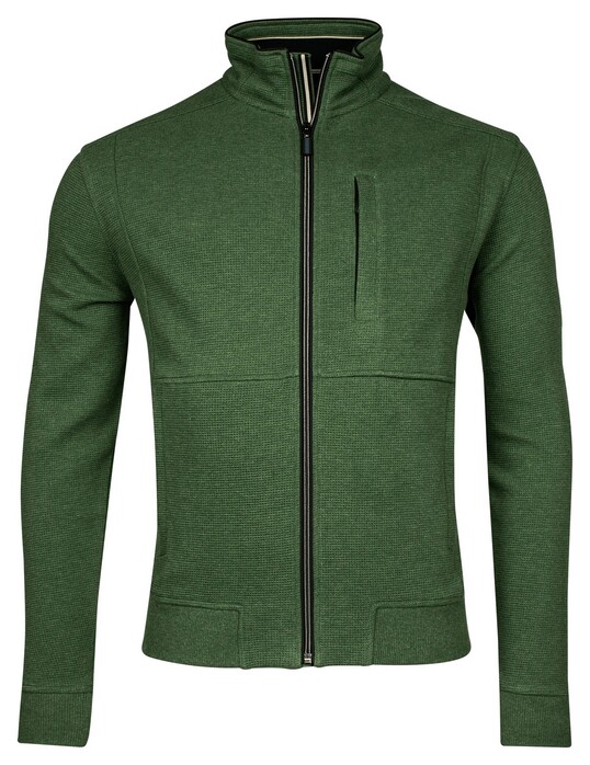 Baileys Sweat Cardigan Zip Allover Waffle Texture Interlock Green