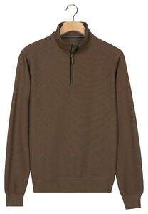 Baileys Sweat Half Zip Hi-Low Structure Uni Color Pullover Dark Taupe
