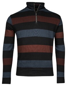 Baileys Sweat Half Zip Jacquard Piqué Yarn Dyed Stripes Pullover Deep Red-Blue