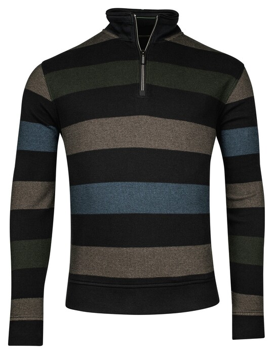 Baileys Sweat Half Zip Jacquard Piqué Yarn Dyed Stripes Pullover Green-Blue