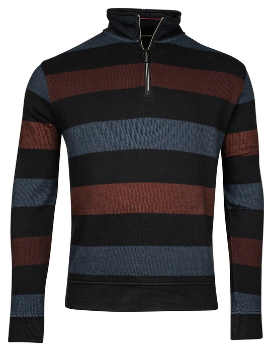 Baileys Sweat Half Zip Jacquard Piqué Yarn Dyed Stripes Trui Deep Red-Blue