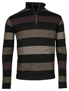 Baileys Sweat Half Zip Jacquard Piqué Yarn Dyed Stripes Trui Light Aubergine-Beige