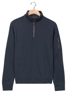 Baileys Sweat Half Zip Yarn Dyed Pinstripe Interlock Sleeve Zip Pocket Trui Navy