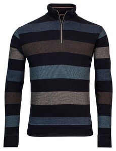 Baileys Sweat Halfzip Jacquard Piqué Yarn Dyed Stripe Pullover Raf Blue