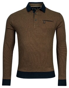 Baileys Sweat Polo Collar Buttons Two-Tone Jacquard Pullover Dark Gold