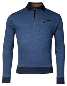 Baileys Sweat Polo Collar Buttons Two-Tone Jacquard Pullover Navy