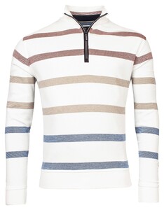 Baileys Sweat Zip Yarn Dyed Stripes Jacquard Pique Pullover Off White