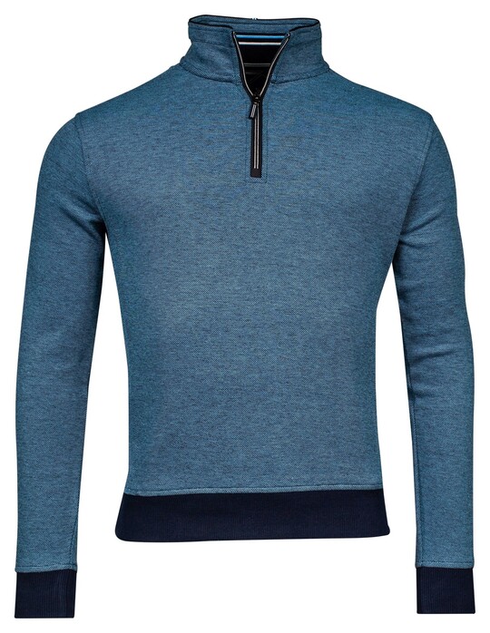 Baileys Sweater Half Zip 2-Tone Oxford Doubleface Jacquard Interlock Pullover Navy