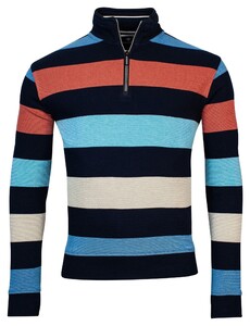 Baileys Sweater Half Zip Pique Doubleface 2Tone Stripes Pullover Dark Coral