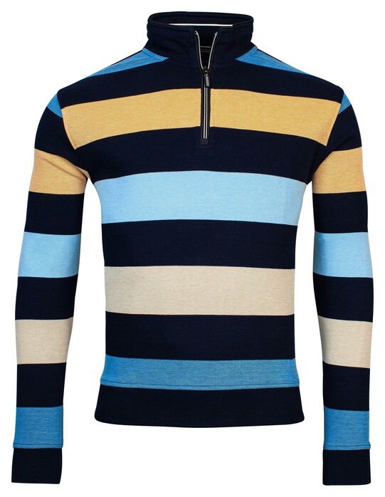 Baileys Sweater Half Zip Pique Doubleface 2Tone Stripes Pullover Sun Yellow