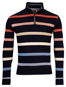 Baileys Sweater Half Zip Pique Yarn Dyed Stripes Pullover Dark Coral