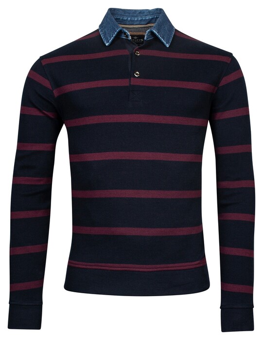 Baileys Sweatshirt Denim Jacquard Pique Yarn Dyed Stripe Pullover Burgundy