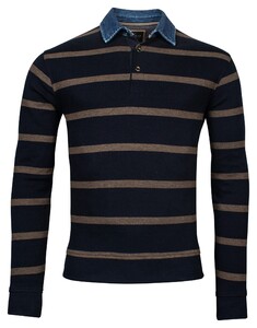 Baileys Sweatshirt Denim Jacquard Pique Yarn Dyed Stripe Pullover New Khaki