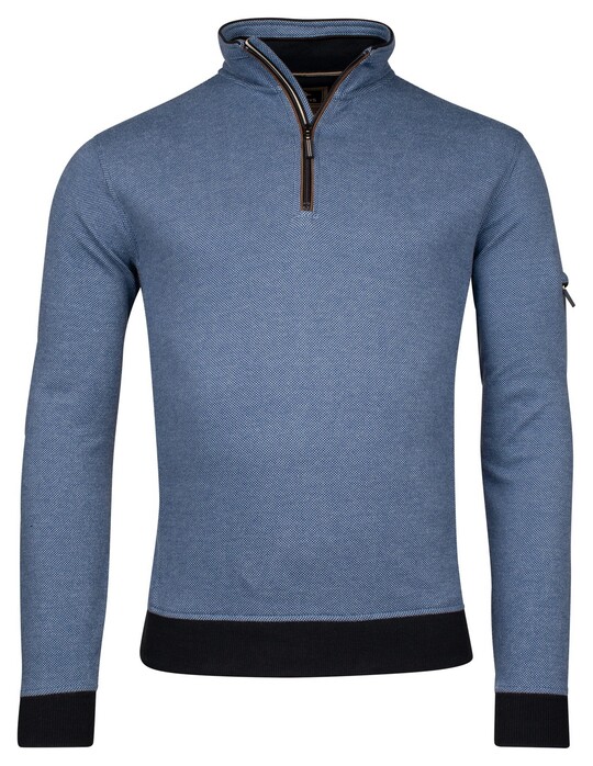 Baileys Sweatshirt Half Zip Yarn Dyed Jacquard Doubleface Interlock Pullover Deep Denim Blue