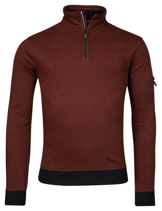 Baileys Sweatshirt Half Zip Yarn Dyed Jacquard Doubleface Interlock Trui Deep Orange