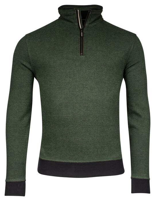 Baileys Sweatshirt Half Zip Yarn Dyed Jacquard Doubleface Interlock Trui Grasgroen