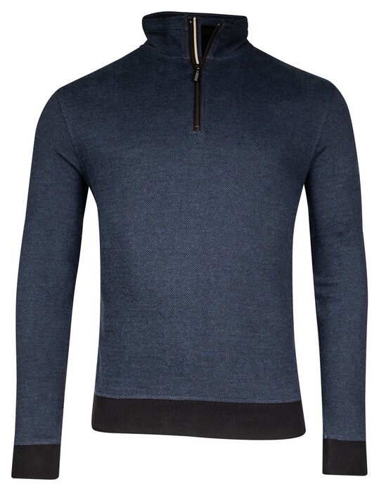 Baileys Sweatshirt Half Zip Yarn Dyed Jacquard Doubleface Interlock Trui Mid Denim Blue