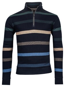 Baileys Sweatshirt Zip Jacquard Pique Yarn Dyed Stripes Pullover Green